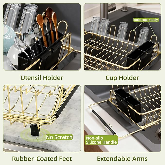 Golden Expandable Dish Drying Rack-Extra Large Stainless Steel Dish Drainer