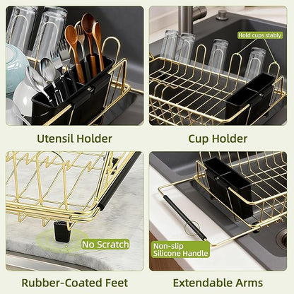 Golden Expandable Dish Drying Rack-Extra Large Stainless Steel Dish Drainer