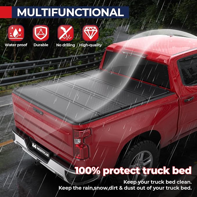 MOSTPLUS Quad 4-Fold Hard Folding Tonneau Cover Truck Bed Compatible with 2007 2008 2009 2010 2011 2012 2013 Chevy Chevrolet Silverado/GMC Sierra 1500 Fleetside - 5.8 FT Aluminum Bed (69.3 inch)