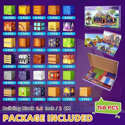 Magnetic Blocks, 150 PCS Magnetic Building Blocks Sensory Toys for 3-5 4-6 5-7 6-8 Year Old Boys Girls Easter Birthday Gifts Travel Outdoor Kids Games