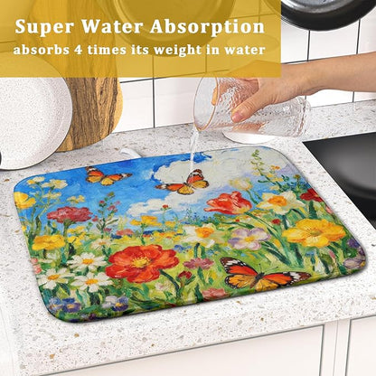 Cute Floral Dish Drying Mat Small