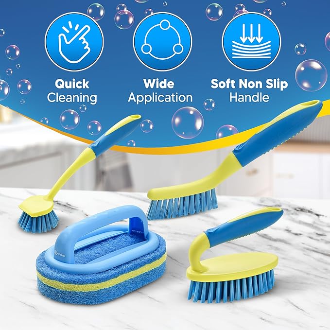 Scrub Brush Set for Bathroom Kitchen Bathtub Toilet Deep Cleaning Brush Tools