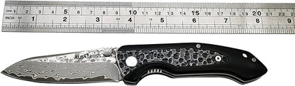 ALBATROSS Premium EDC Pocket Folding Knife with 3.5" Damascus Steel Blade & Ebony Wood Handle, Camping Hunting Knife with Clip, Gift for Men - HGDK011