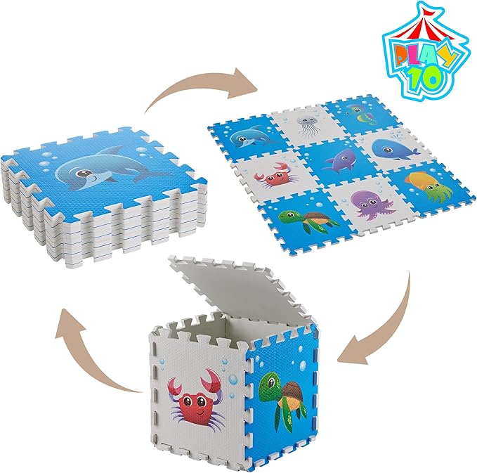Puzzle Play Mat, Foam Floor Tiles, Children’s Foam Puzzle Mat Baby Floor Play Mat 34×34 Inches Sea World 9 Pieces