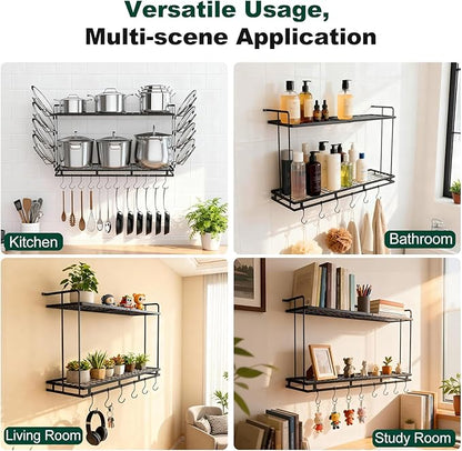 Housolution Pot Rack Wall Mounted, 3 Level Height Adjustable, 2 Tier Heavy Duty