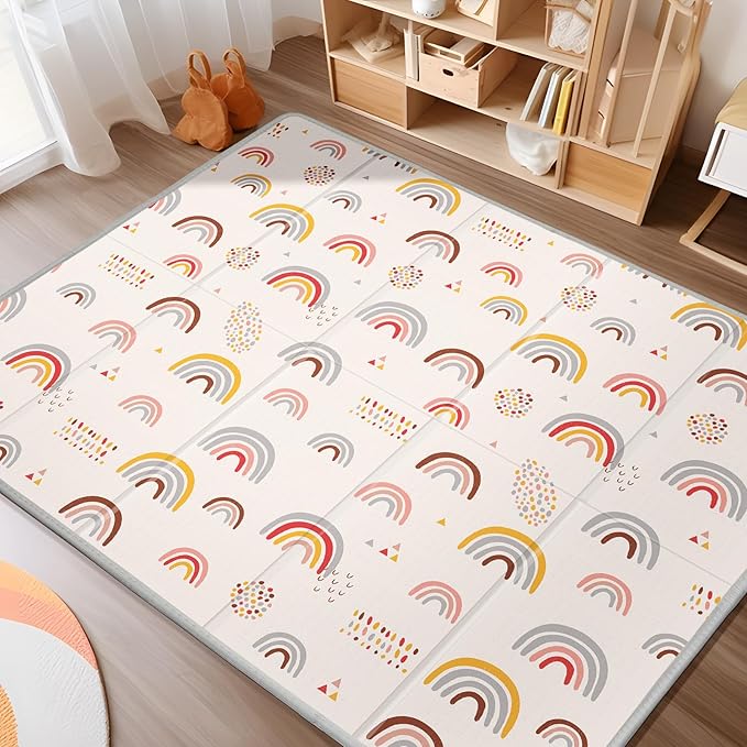 Extra Large Play Mat for Baby, 0.8 Inch Thick BPA Free, Reversible Foldable Baby Play Mat, 79" x71" Waterproof Foam Floor Baby Crawling Mat, Portable Playmat for Infants, Toddler, Kids, Rainbow