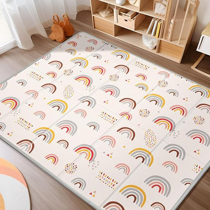 Extra Large Play Mat for Baby, 0.8 Inch Thick BPA Free, Reversible Foldable Baby Play Mat, 79" x71" Waterproof Foam Floor Baby Crawling Mat, Portable Playmat for Infants, Toddler, Kids, Rainbow
