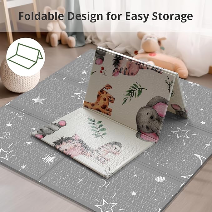 Baby Play Mat, 59 x 59 PlayMat Perfect for Use Baby Playpen, Foldable Soft Foam Babies Play Mat for Floor, Babies Activity Tummy Time Playmat, Kids Non Toxic Thick Mat for Babies, Toddlers, Infants