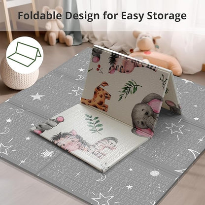 Baby Play Mat, 59 x 59 PlayMat Perfect for Use Baby Playpen, Foldable Soft Foam Babies Play Mat for Floor, Babies Activity Tummy Time Playmat, Kids Non Toxic Thick Mat for Babies, Toddlers, Infants