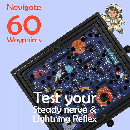 STERLING Games Wooden Labyrinth Space Shuttle Theme Tilt Maze Game with Marble Ball and 60 Waypoints for 6 Years Up, 13.5" x 13" Board