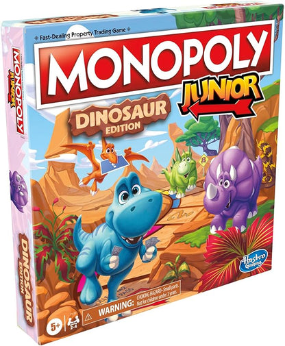 Hasbro Gaming Monopoly Junior Dinosaur Edition Game | Kids Board Games with Dino-Themed Toy Tokens | 2-4 Players for Boys & Girls | Ages 5+ (Amazon Exclusive)