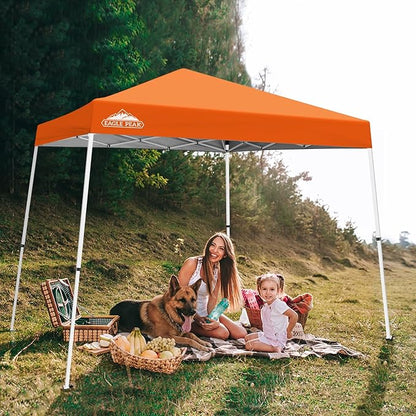 EAGLE PEAK 10x10 Slant Leg Pop-up Canopy Tent Easy One Person Setup Instant Outdoor Beach Canopy Folding Portable Sports Shelter 10x10 Base 8x8 Top (Orange)