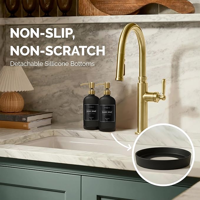 Vine Creations Black Glass Soap Dispenser, 2 Pack Kitchen Soap Dispenser Set