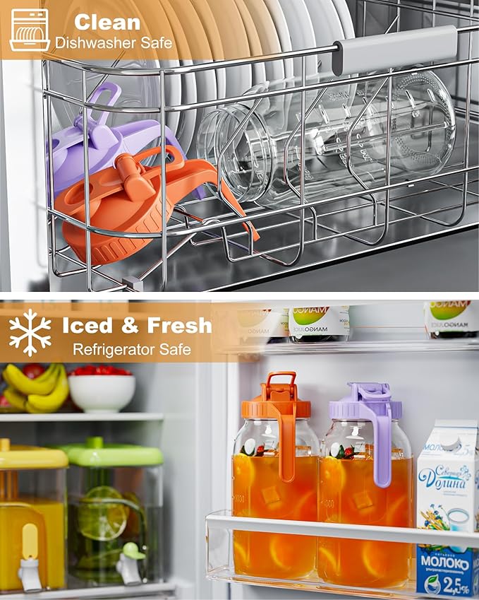 2 Pack Mason Jar Pitcher – Airtight & Leakproof Glass Pitcher