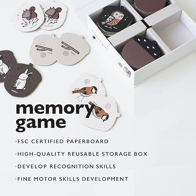 Wee Gallery Memory Game - Woodland Animals and Plants - Brain Building Matching Activity - Animal Recognition, Motor Skills, Creative Play, and Problem Solving for Children
