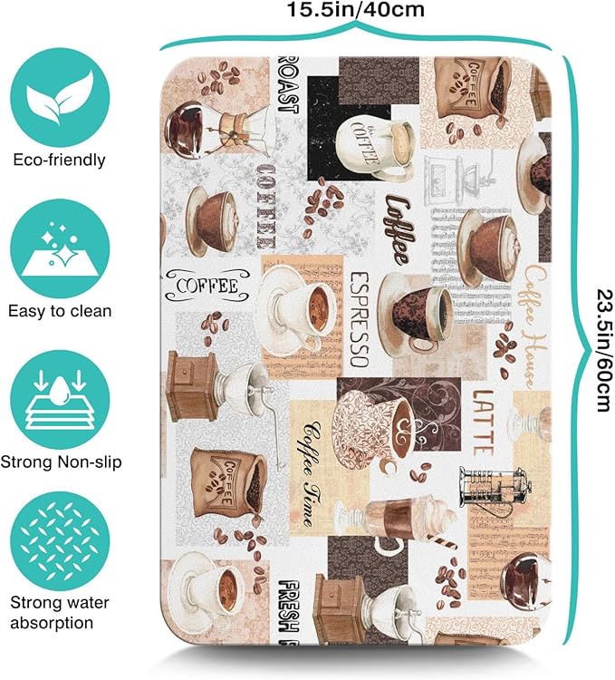 Coffee Mat 23inx15in, Absorbent Hide Stain Anti-Slip Coffee Bar Accessories