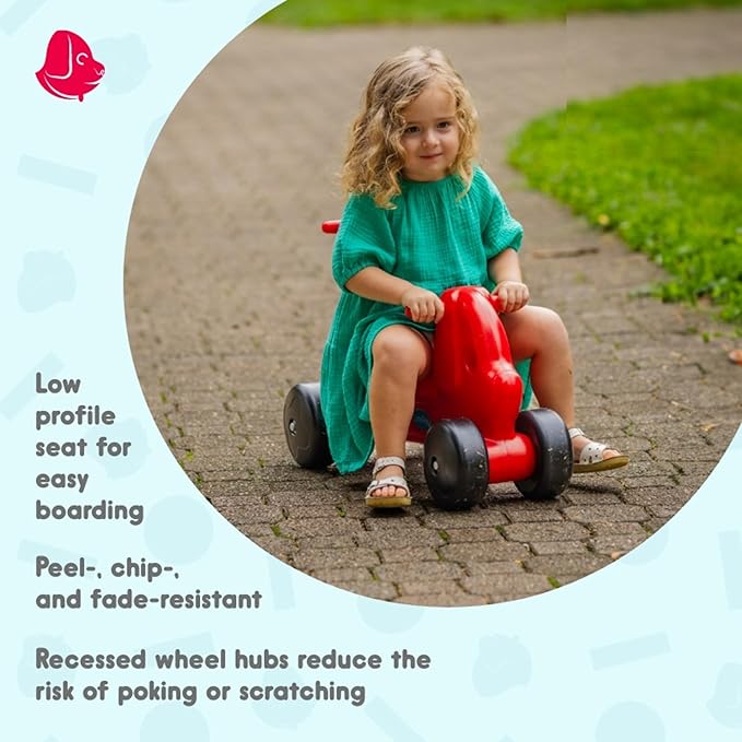 Careplay 2-in-1 Puppy Push & Ride-on Toy, Indoor & Outdoor Use, Low Profile Seat, Recommended for Children up to 50lbs, Durable Construction, Made in The USA (Red)