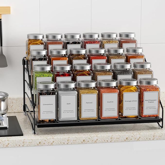 BOIVSHI 4 Tier Spice Rack for Cabinet, Spice Rack Organizer, Depth Adjustable