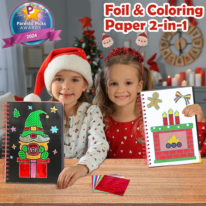 FUNNYB&G Foil Art Craft Activity for Kids - Christmas Crafts Gift Party Favors for Kids Stocking Stuffer Baskets Fillers Gifts Toy for Girls Boys 4 5 6 7 8 9 Years Old(Christmas)