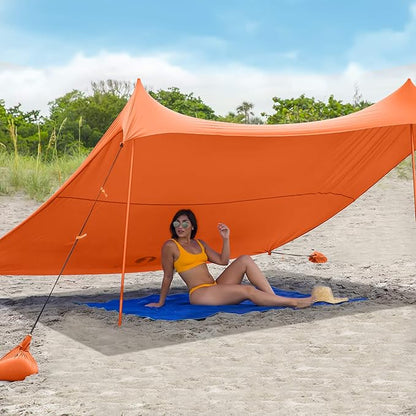 Red Suricata Family Beach Tent & Canopy, UPF50 Sun Shade, 4 Aluminum Poles, Sand Shovel, Medium Portable Sun Shelter (Medium, Orange)