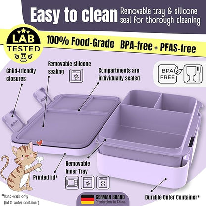 BEARFOOT Bento Box Compact, BPA-Free Children's Lunch Box for School & Nursery, Leak-Proof Lunch Box for Girls and Boys, Practical, Lightweight and Compact (Mermaid Purple, 4 Cups)