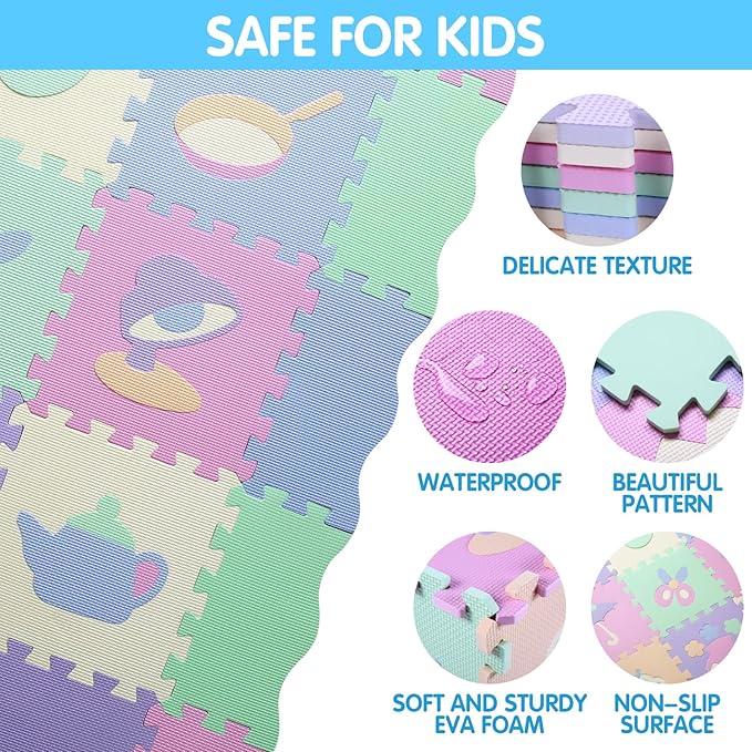 Foam Play Mat for Kids，25Pcs Square Interlocking Puzzle Floor Mat，Baby Play Mat Floor Mat Foam Puzzle Playmat for Toddlers with Fence（Mash Up-CSH023