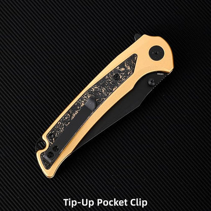EDC Pocket Knife, 3.6" 14C28N Clip Point Folding Knife, Aluminium With Steel Inlay Handle and Liner Lock, Camping Hiking Hunting Outdoor Knives