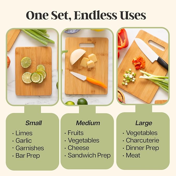Totally Bamboo 3-Piece Cutting Board Set, Bamboo Wood Cutting Boards