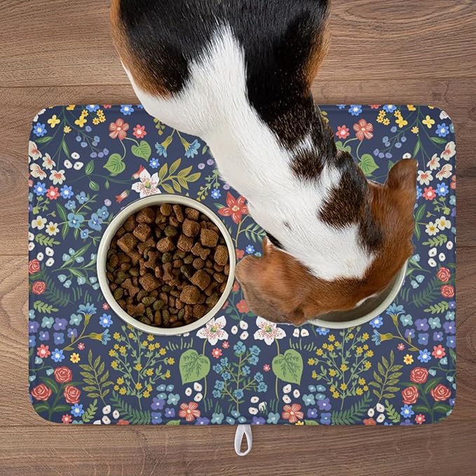 Flower Floral Dish Drying Mat 18x24 inch Microfiber Navy Blue Drying Mats