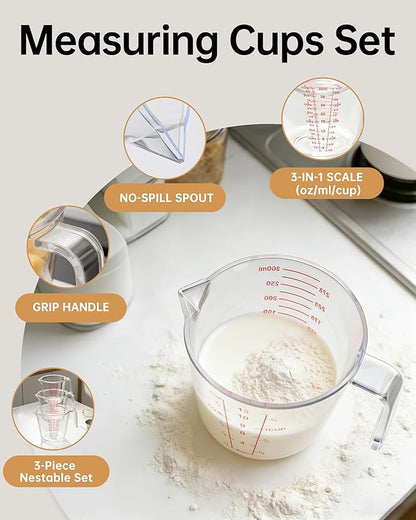Measuring Cups, Plastic Measuring Cups Set of 3-1000ml, 300ml