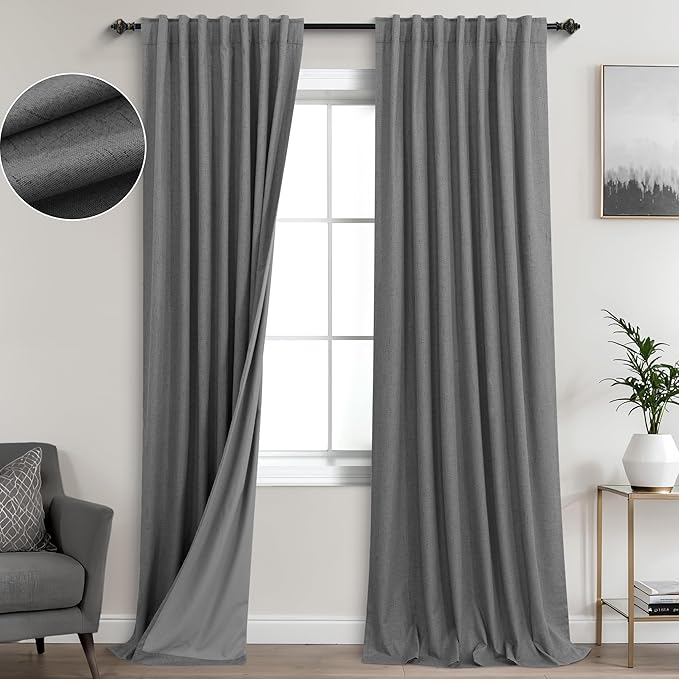 KOUFALL 102 Inch Long Curtains, 2 Panels Set, Dark Gray