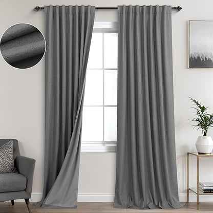 KOUFALL 102 Inch Long Curtains, 2 Panels Set, Dark Gray