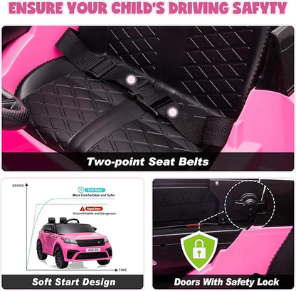 TOBBI Licensed Land Rover VELAR Electric Car for Kid by TOBBI,12V 7AH Ride On Toy for Kids Ages 3-8,Kids Ride On Car w/Remote Control/Music/Safety Belt,Double Doors