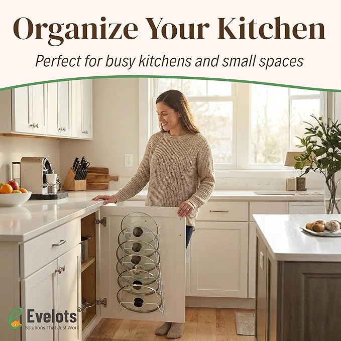 Evelots 6 Pot Lid Organizer for Cabinet or Pantry Wall