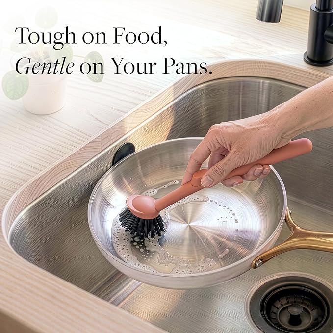 Earth & Mango Magnetic Dish Brush & Scraper, Snaps to Sink, Non-Scratch