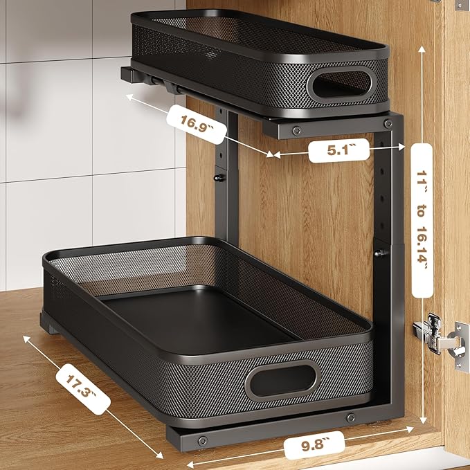 2 Pack 17.3IN-Depth Under Sink Organizer