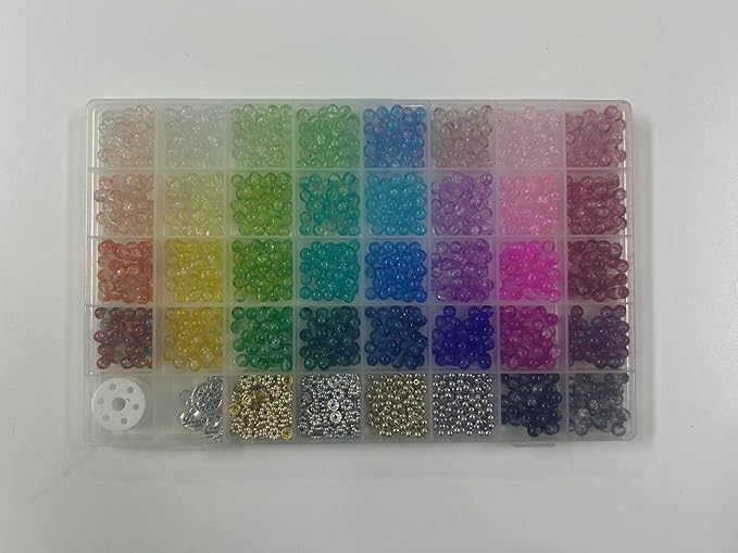 Funtopia Glass Beads Bracelet Making Kit, 1396pcs 6mm Crackle Glass Beads for Jewelry Making, 34 Colors Round Crystal Beads for Bracelets DIY Crafts with Spacer Beads and Charms