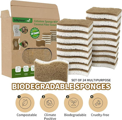 Natural Kitchen Sponges, Biodegradable & Compostable | Non-Scratch Cellulose