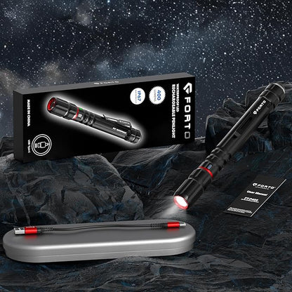 FORTO Rechargeable Pen Light Flashlight, 400 Lumens Small Pocket Flashlight with Clip, IP67 Waterproof, 2 Light Modes, 3-Color Battery Indicator, Type-C Charging, for Inspection,Emergency（1 Pack）