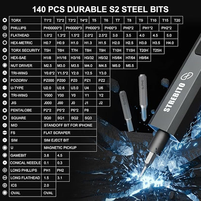 STREBITO Mini Electric Screwdriver Upgraded 155 in 1 Electric Precision