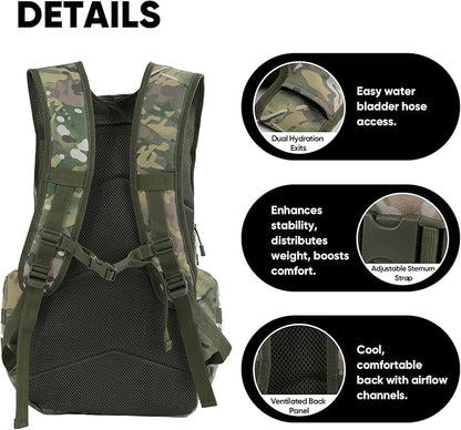 35L Tactical Backpack for Men, MOLLE Military Bug Out Bag, Waterproof Rucksack for Hiking with Hydration Port CP