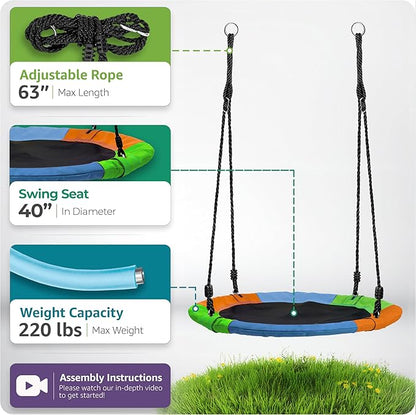 Sorbus 40" Saucer Tree Glider – 220lbs Kids Outdoor Seat with Adjustable Ropes – Durable Net Design for Backyard, Swing Set, or Indoor Use – Fun Gift Idea