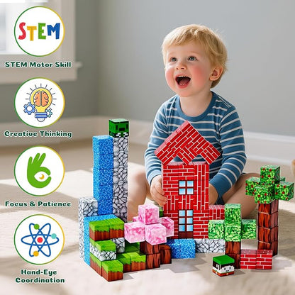 Magnetic Blocks, 100 PCS Magnetic Building Blocks, Forest Theme 1-Inch STEM Constructions Magnet Blocks for Boys Girls Ages 3+, Educational Sensory Stacking Toys for Kids Christmas Birthday Gifts