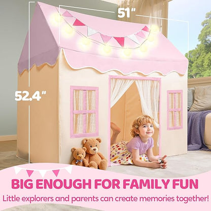 SYNCFUN Play Tent for Kids,Indoor & Outdoor Tent with Blanket,LED Lights & Flags for Toddler,Spacious 51*35*52 Inch,Playhouse for Kids,Ideal Private Space for Reading & Play for Boys & Girls Age 3-7