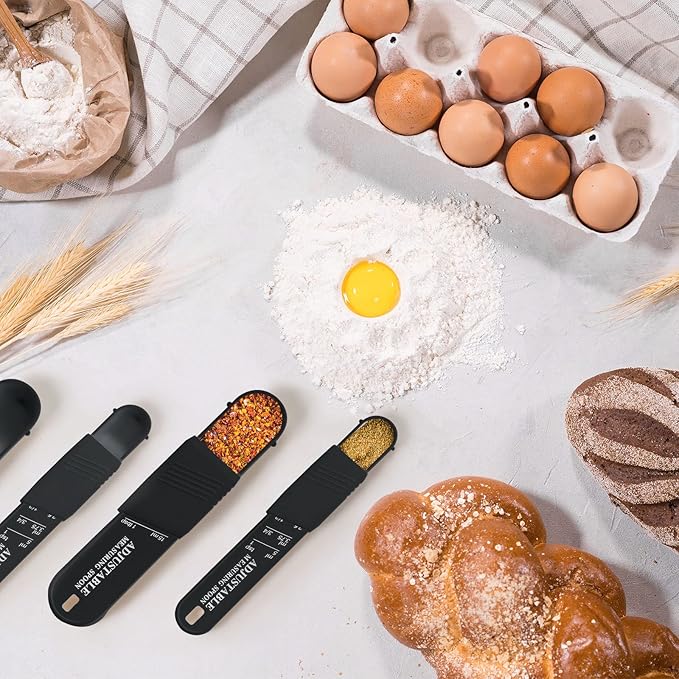 6 Pcs Adjustable Measuring Spoon Plastic Tablespoon and Teaspoon Set Baking