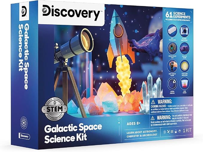 Discovery™ Galactic Space Science Kit – 61 Experiment STEM Lab for Kids| Astronomy & Chemistry Activity Set| Includes DIY Telescope, Crystals, Slime, Moon Rocks| Educational Learning Toy Gift| Ages 8+