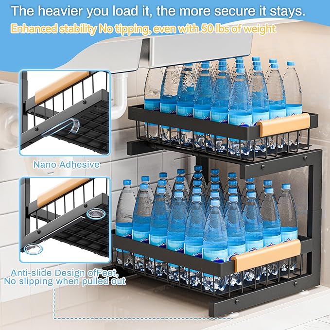 ADBIU Under Sink Organizer XL Size, 2 Packs 2 Tier Expandable Height Under-Sink