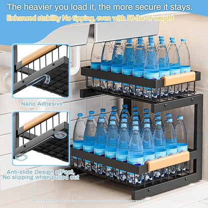 ADBIU Under Sink Organizer XL Size, 2 Packs 2 Tier Expandable Height Under-Sink
