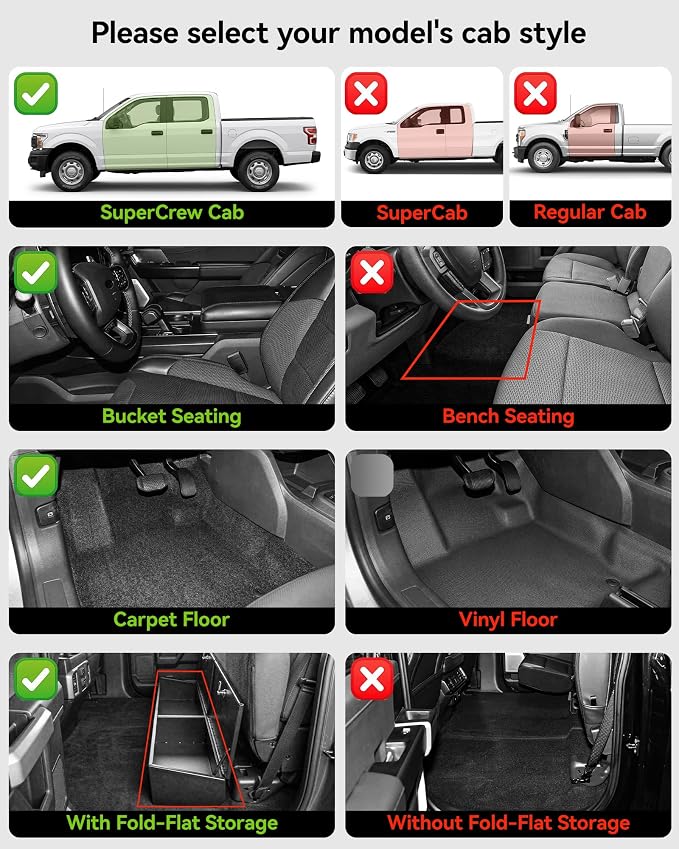 3W Floor Mats (with Metal Pedals) & Box Mat Fit for Ford F-150 2015-2026 & F150 Lightning 2022-2025 SuperCrew, TPE All Weather Car Mats Custom Fit Accessories