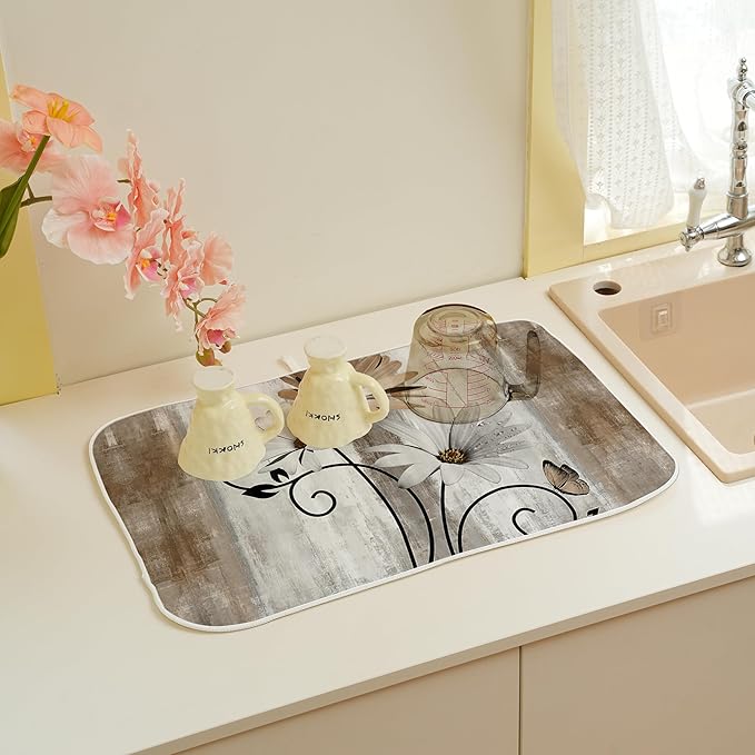 Floral Dish Drying Mat 18x24 Inches